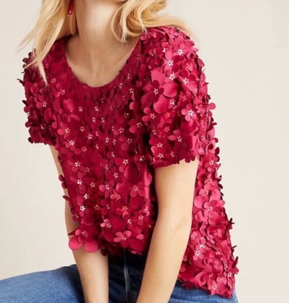 Anthropologie Varun Bahl Rosemarie Floral Blouse Pink 10